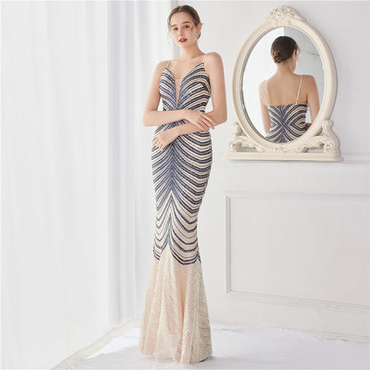 Wave Gradient Beaded Formal Dress