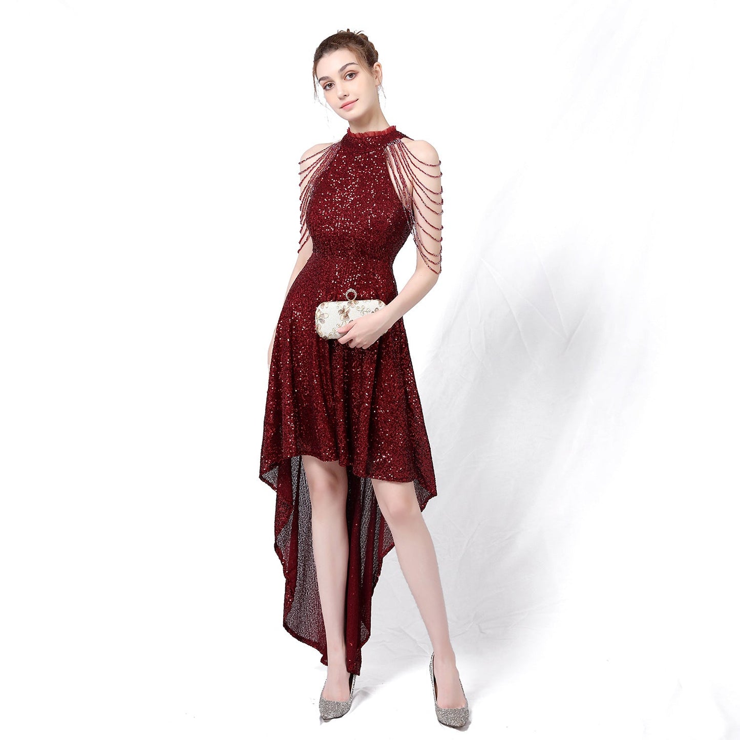 Beaded Hip Wrap Formal Dresses