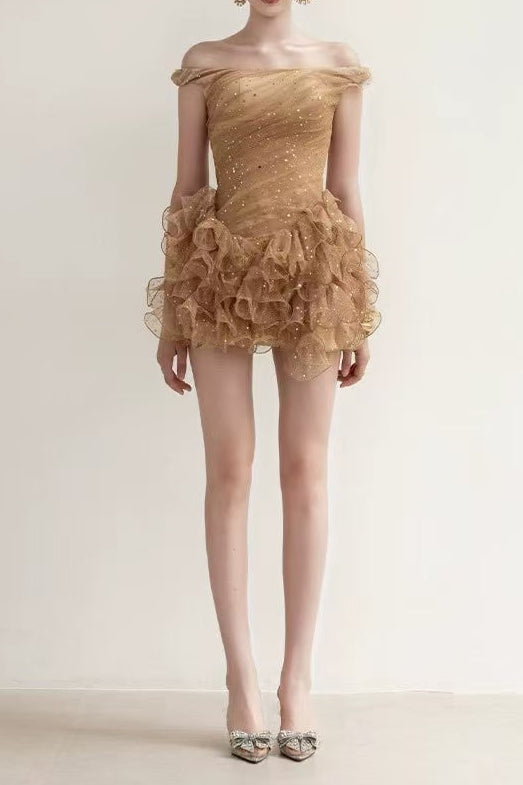 Veronic Romantic Embellished Sleeveless Ruffle Sequin Mini Dress