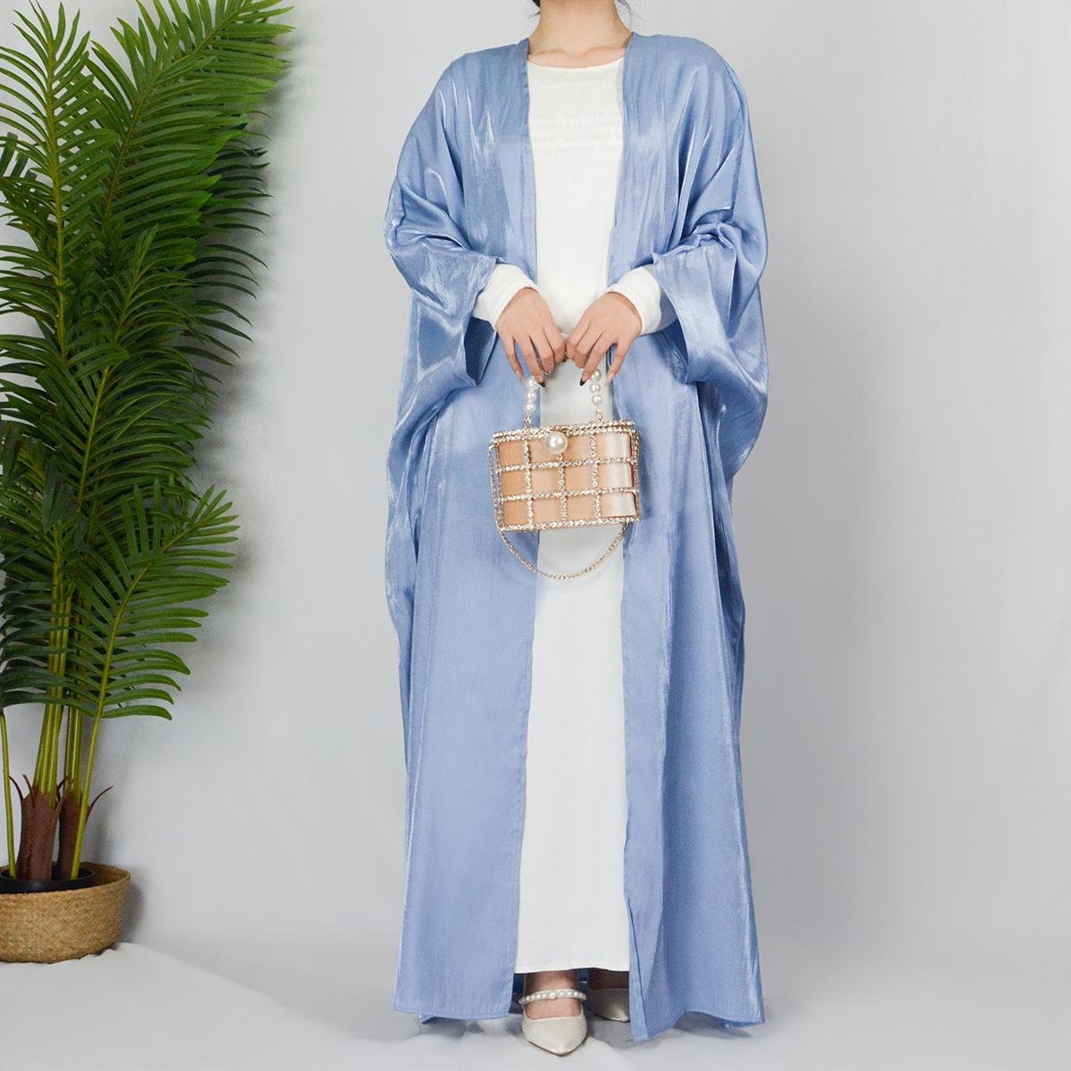 Muslim Fashion Shiny Silk Bat Sleeves Robe