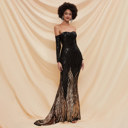 lily gold sequin detail black strapless maxi dress