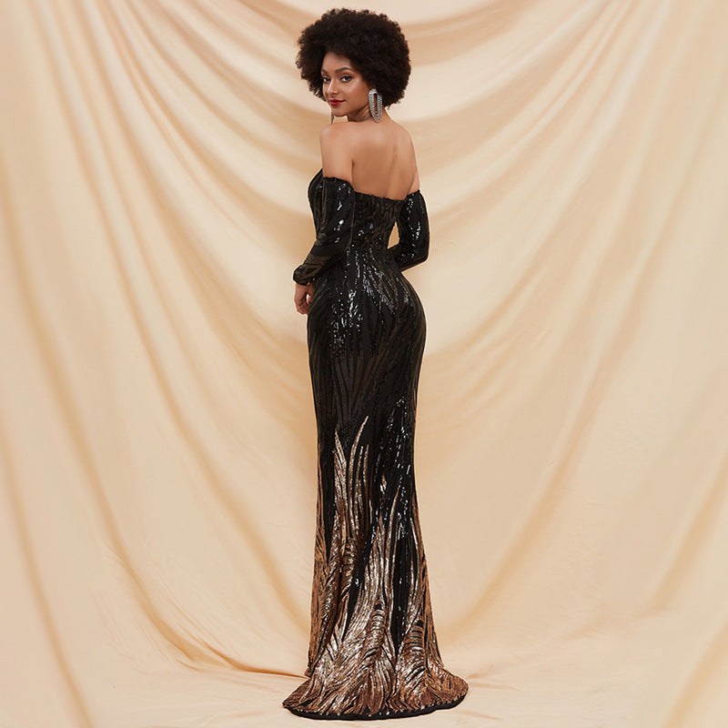 lily gold sequin detail black strapless maxi dress