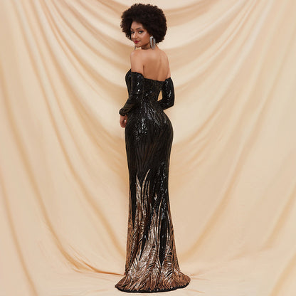 lily gold sequin detail black strapless maxi dress