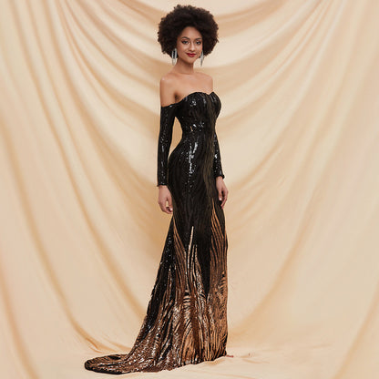 lily gold sequin detail black strapless maxi dress