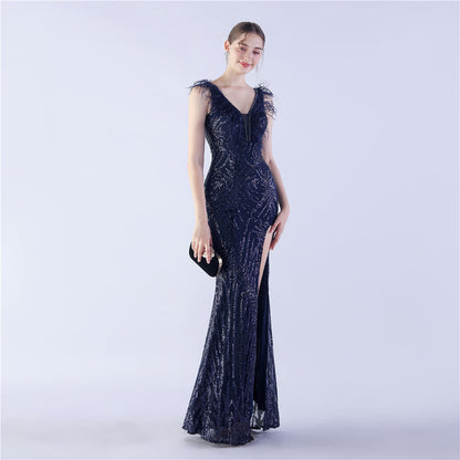 Camel Hair Side Split Formal Dress