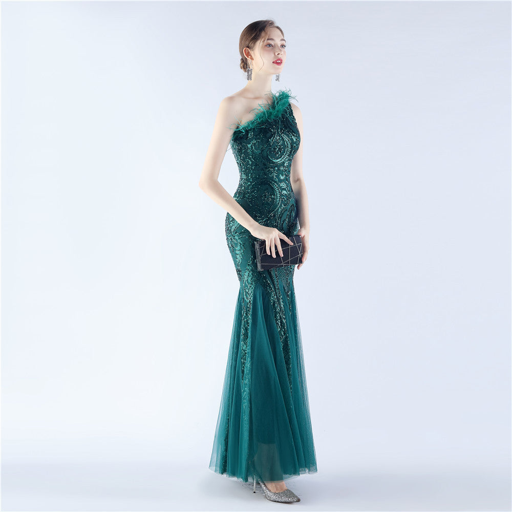 Mesh Sequined Formal Dress