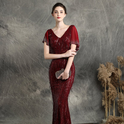 Silk Fringe Beaded Formal Dress