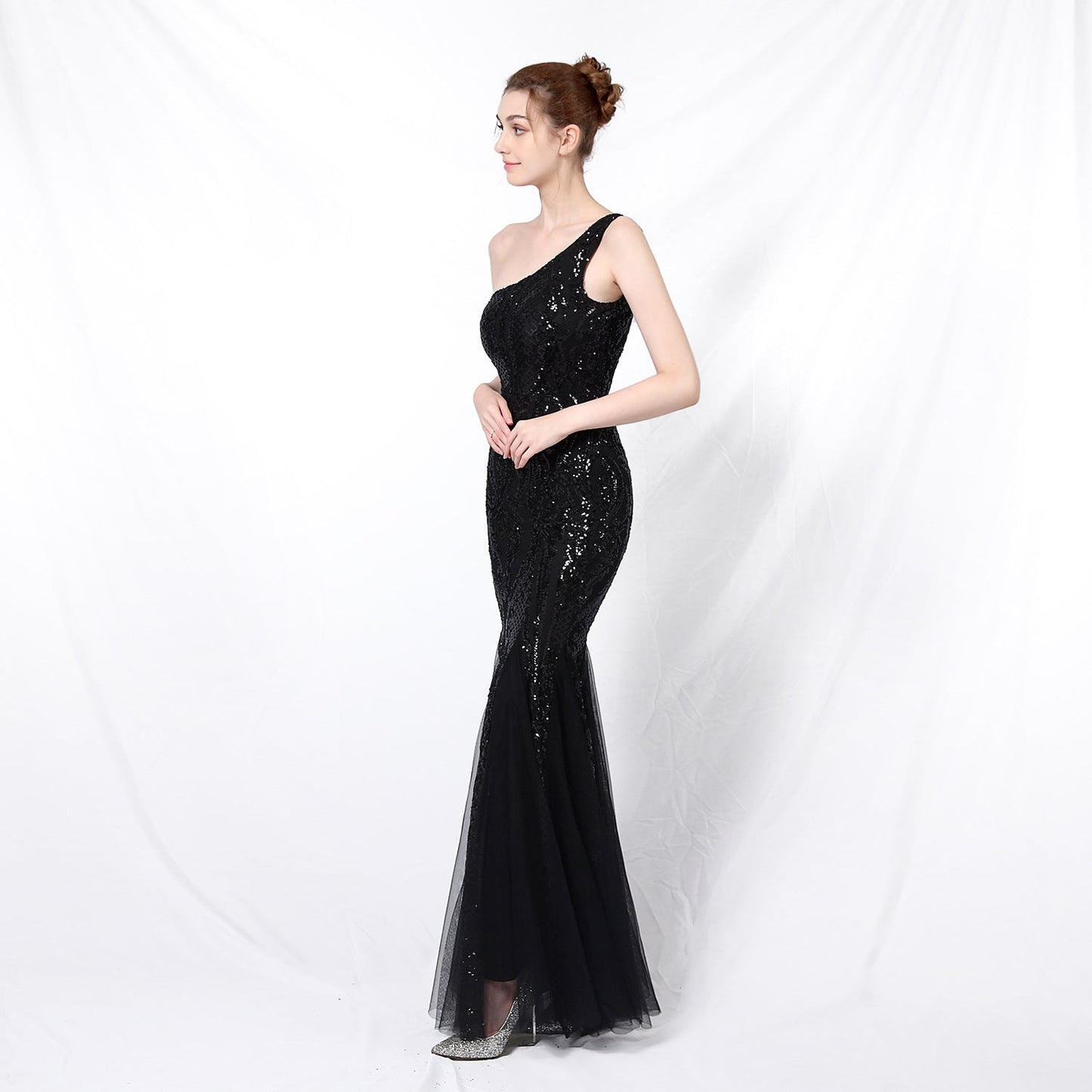 One Shoulder Beaded Formal Dress