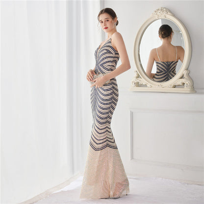 Wave Gradient Beaded Formal Dress