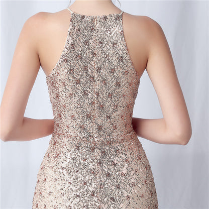 Camel hair and lattice beaded formal dresses