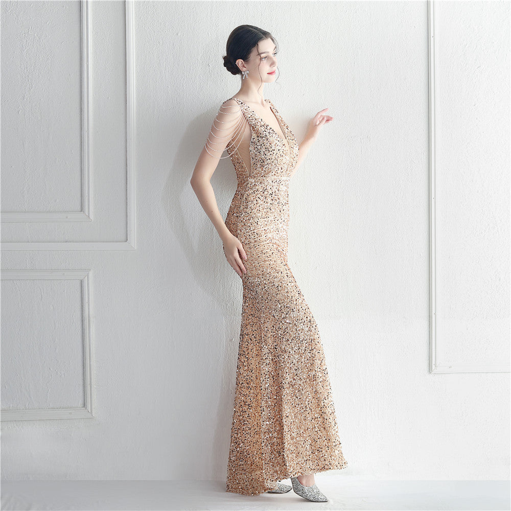 Backed Beaded Formal Dress