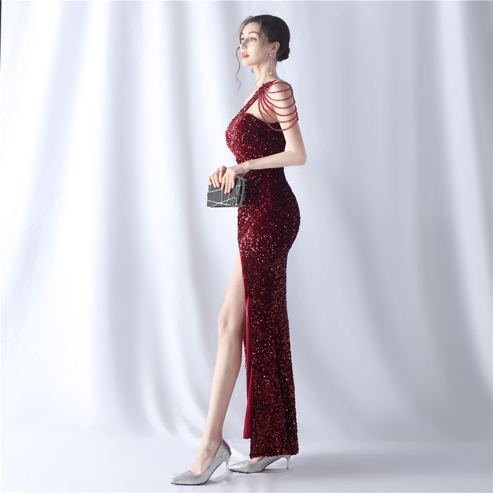 Abito formale con perline e retro in velluto 