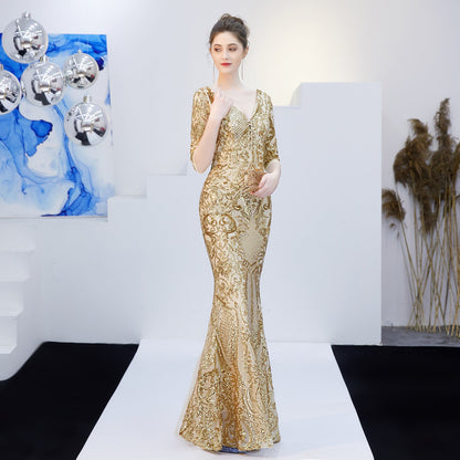 Neck Sequin Formal Dress