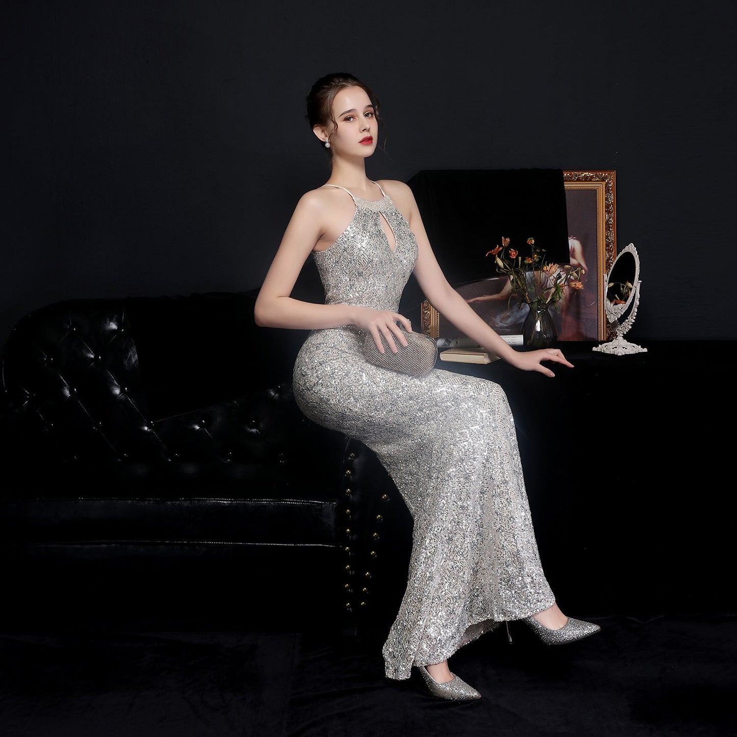 Long Neck Stapled Formal Dresses