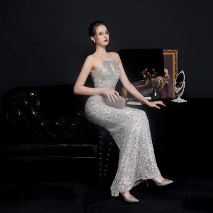 Long Neck Stapled Formal Dresses