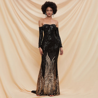 lily gold sequin detail black strapless maxi dress