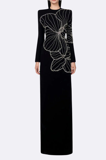 Raelynn Bodycon Long Sleeve Crepe maxi Dress