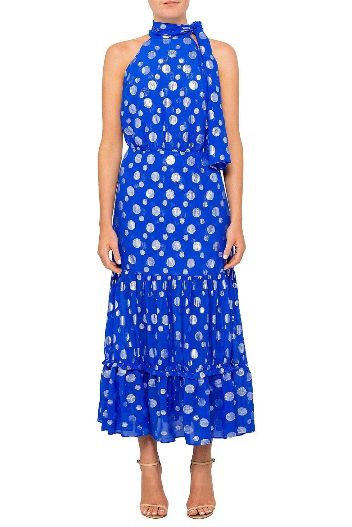 ELEANOR HALTER METALLIC midi DRESS