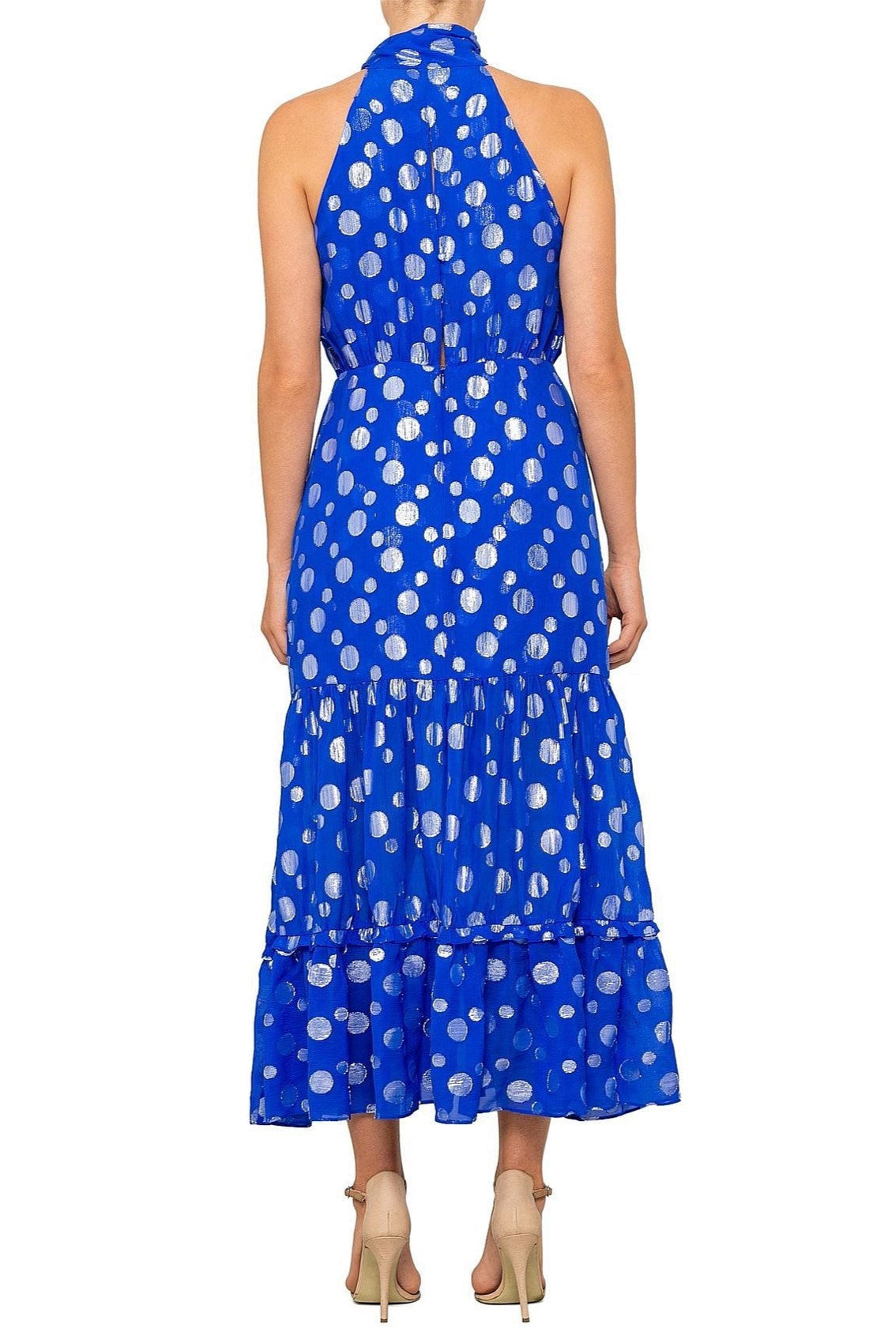 ELEANOR HALTER METALLIC midi DRESS