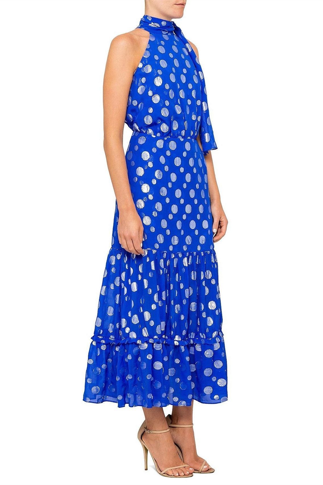 ELEANOR HALTER METALLIC midi DRESS