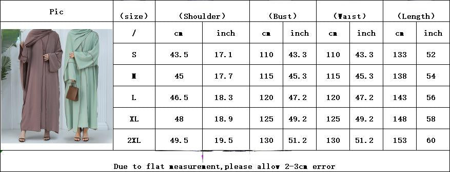 3pcs Set Cardigan+without Sleeves Inner Dress+Hijab