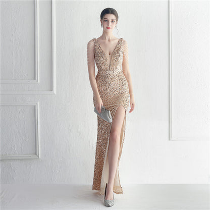 Backed Beaded Formal Dress
