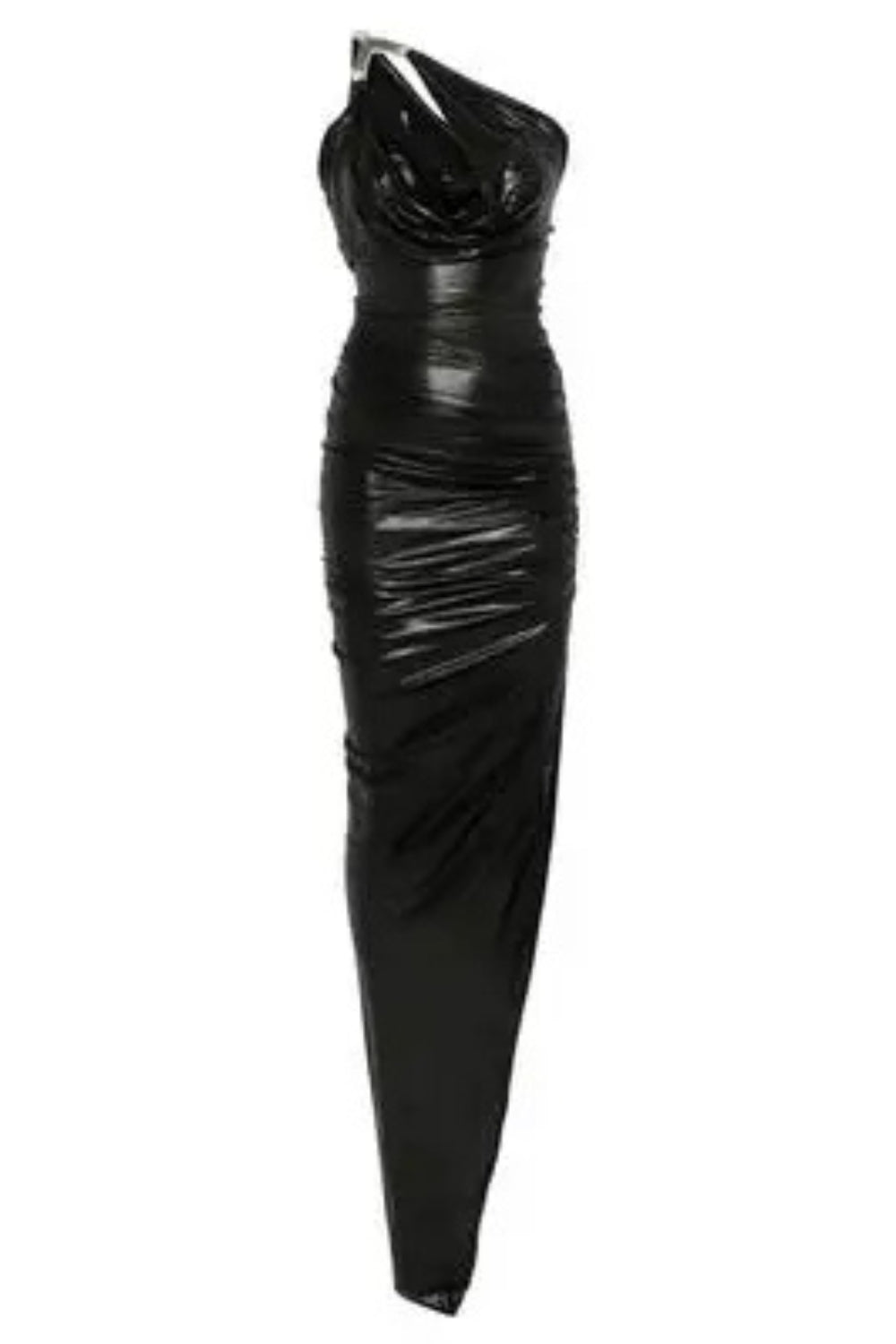 one-shoulder sleeveless ruched bodycon maxi dress in black