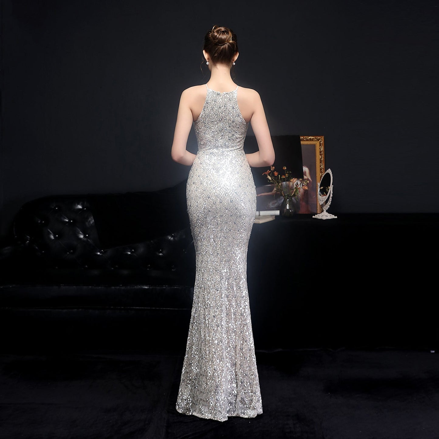 Long Neck Stapled Formal Dresses