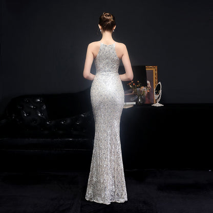 Long Neck Stapled Formal Dresses