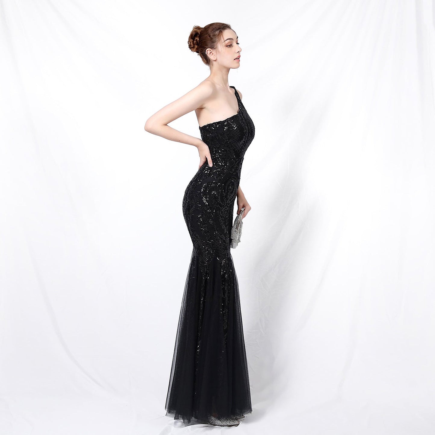 One Shoulder Beaded Formal Dress