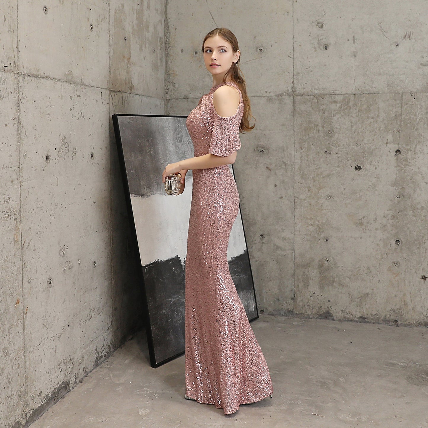 Short Sleeve Sequin Formal Dress