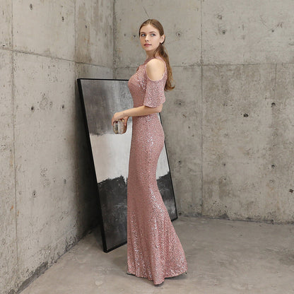 Short Sleeve Sequin Formal Dress