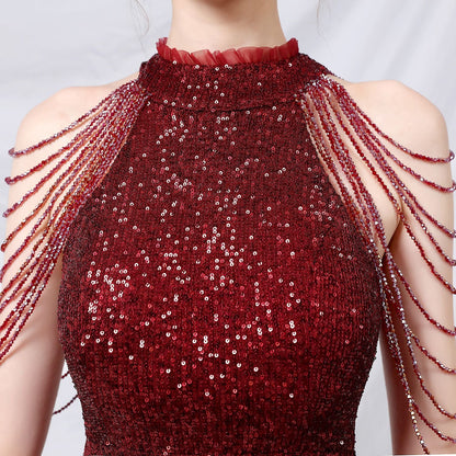 Beaded Hip Wrap Formal Dresses