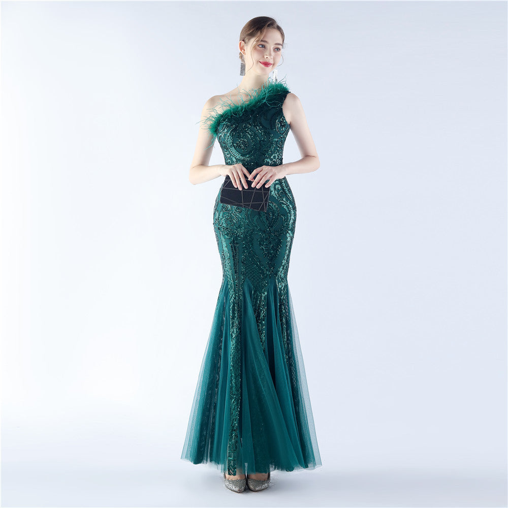 Mesh Sequined Formal Dress