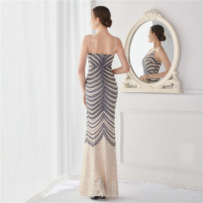 Wave Gradient Beaded Formal Dress