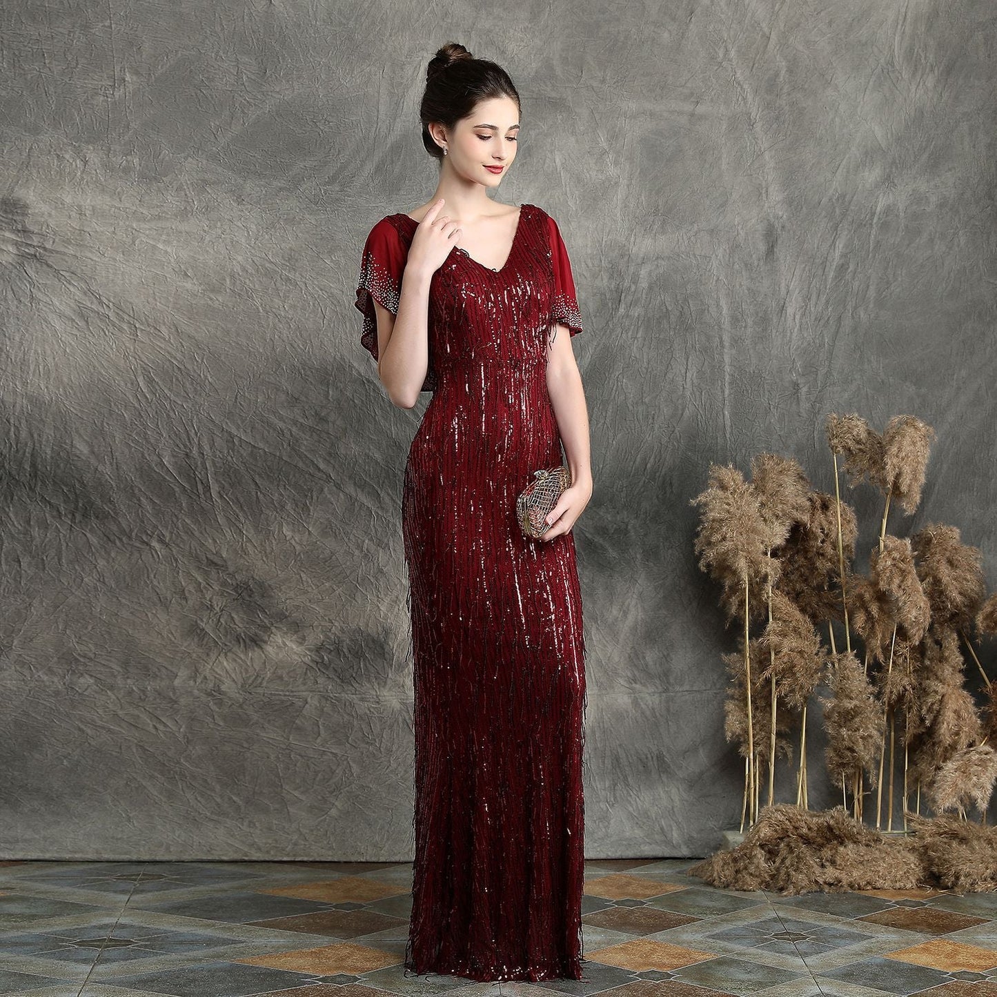 Silk Fringe Beaded Formal Dress