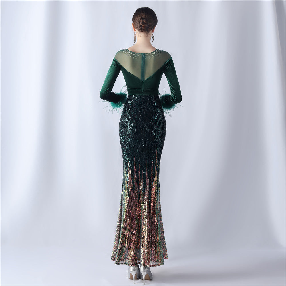 Abito formale in velluto con strass sfumati