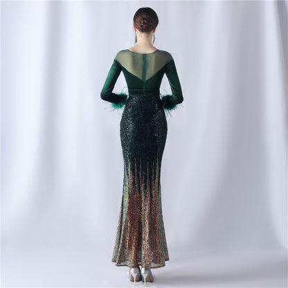 Abito formale in velluto con strass sfumati