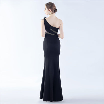 Fur Rhinestone Formal Dress