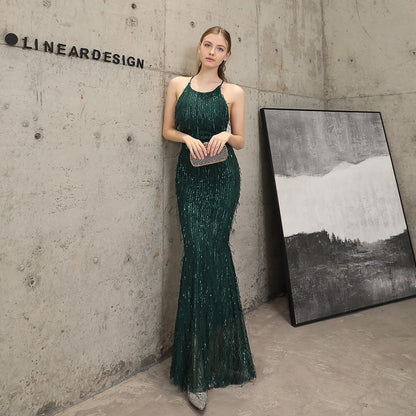 Silk Thread Fringe Beaded Formal Dresses