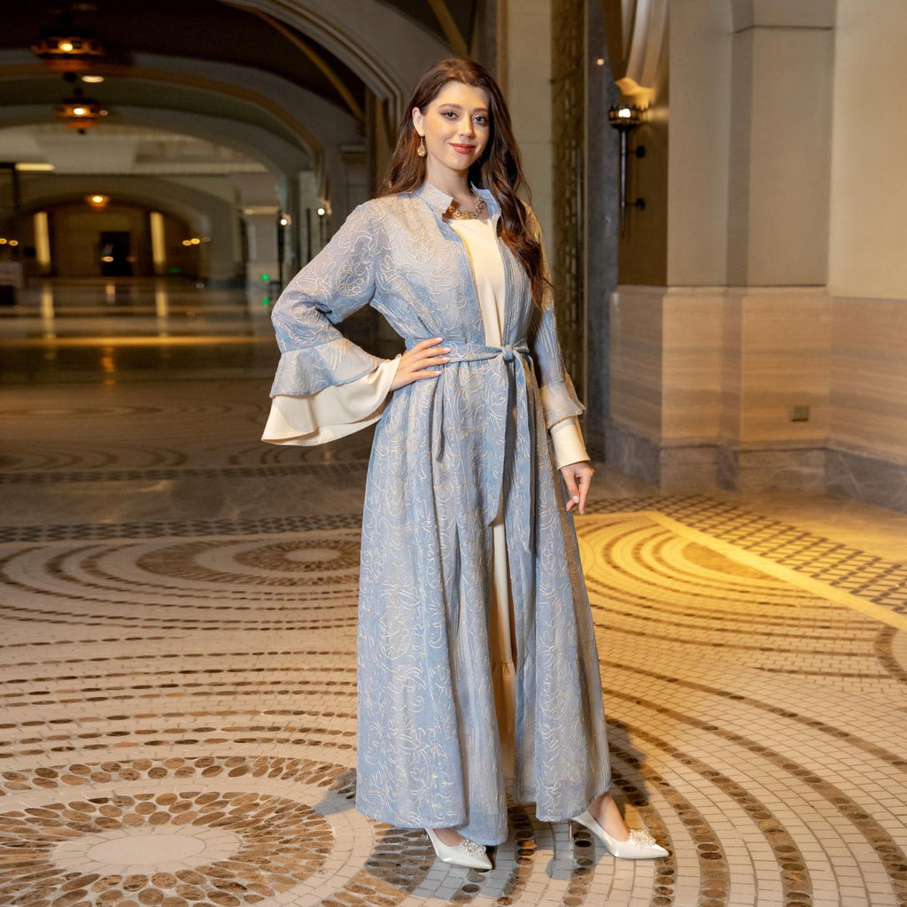 2 Pcs Suit Middle East Evening Dress Cross-border Muslim Lady Lotus Leaf Sleeve New Dress Abaya Robe