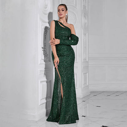 sequin cut out maxi dress in green