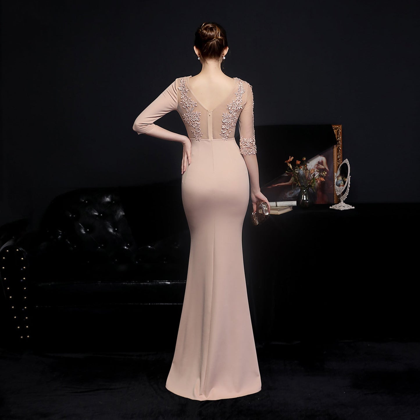 Lace Rhinestone Formal Dress