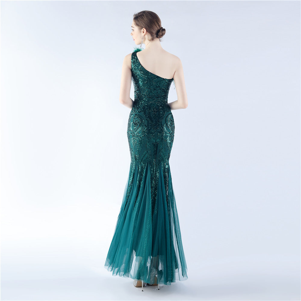 Mesh Sequined Formal Dress