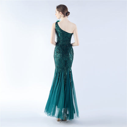 Mesh Sequined Formal Dress
