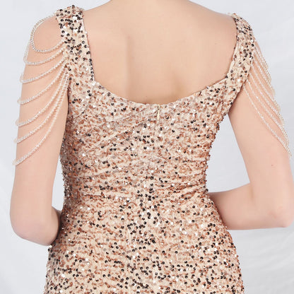 ベルベット裏地ビーズ付きフォーマルドレス