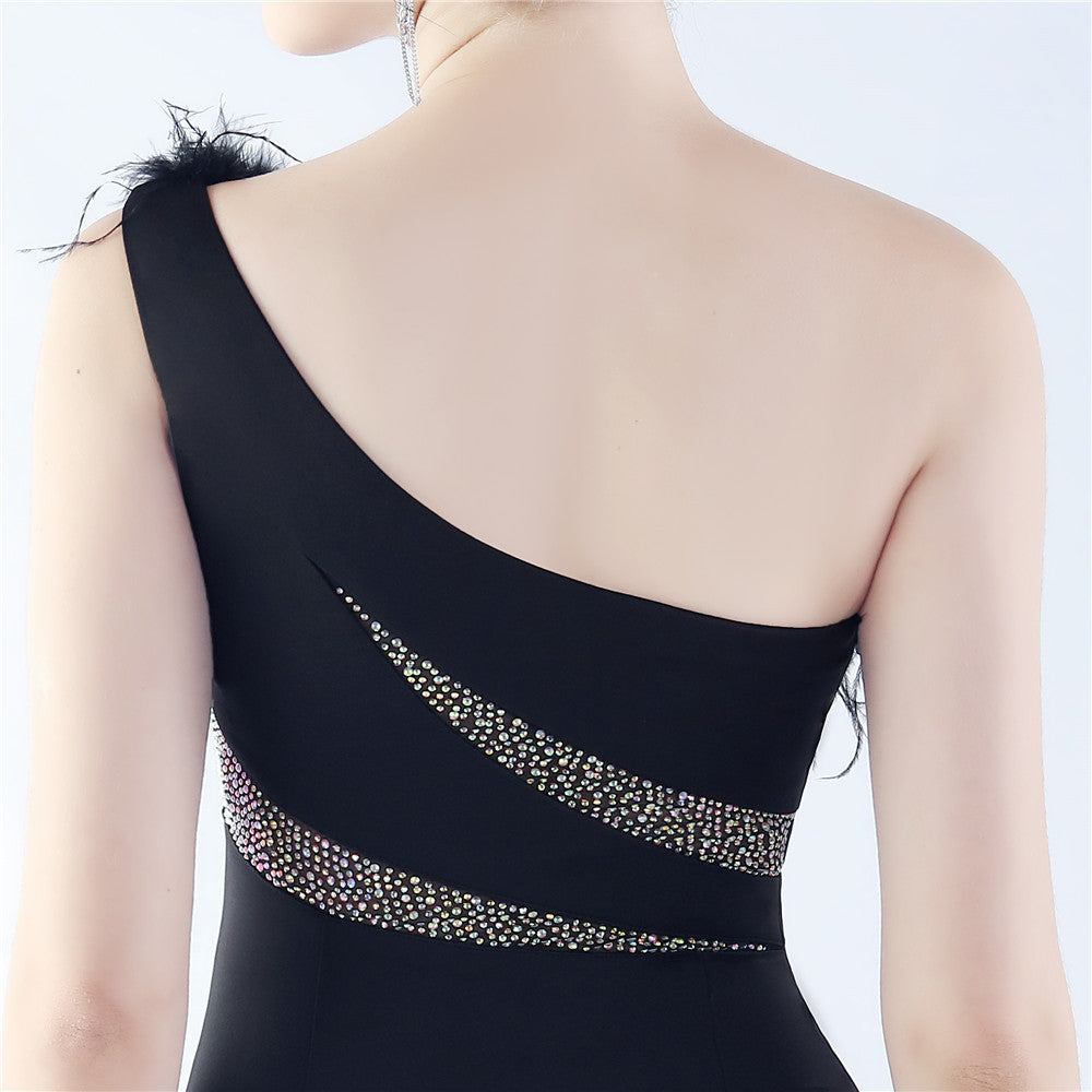 Fur Rhinestone Formal Dress