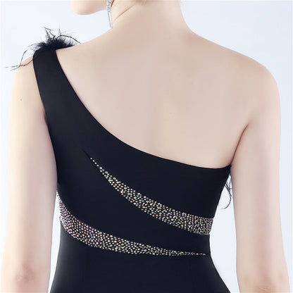 Fur Rhinestone Formal Dress