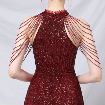 Beaded Hip Wrap Formal Dresses