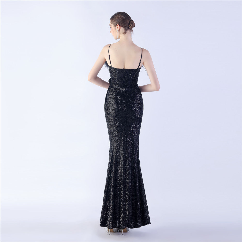 Fur Crafted Flower Formal Dress